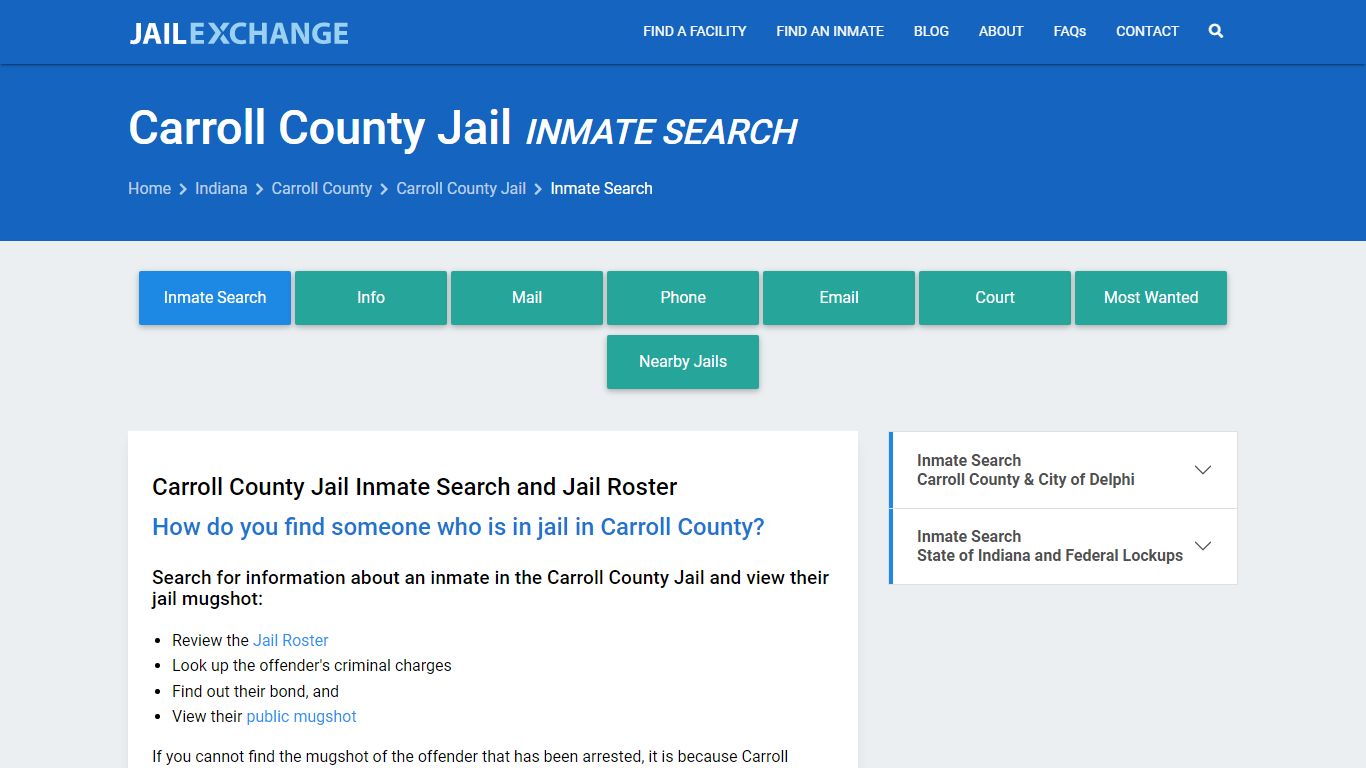 Inmate Search: Roster & Mugshots - Carroll County Jail, IN